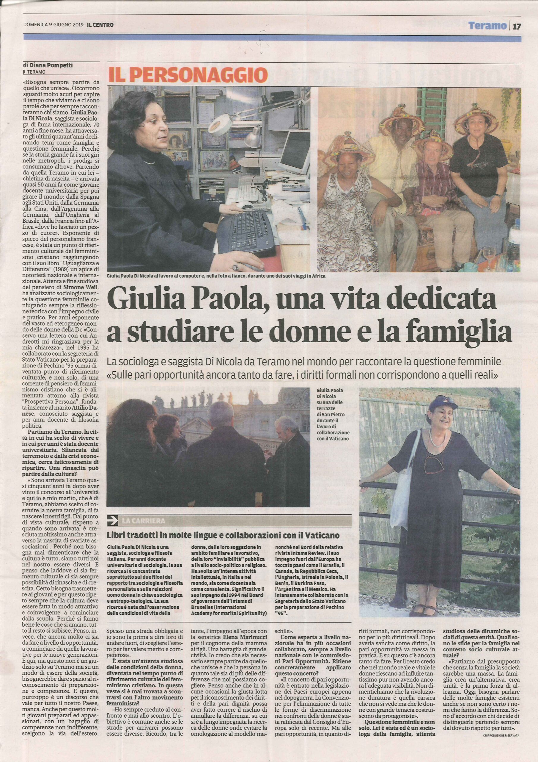 Giulia Paola, una vita dedicata a studiare le donne - articolde de Il Centro